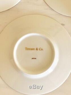 Tiffany & Co. Set of 4 Espresso Demitasse Cups & Saucers Porcelain Gold Rim Band