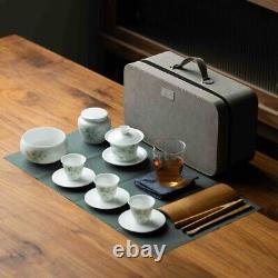 Travel tea set porcelain handpainted gaiwan tureen cup saucer glass pitcher new