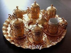 Turkish Coffee-Espresso Big Set Tray Ottoman Bowl Copper Porcelain Choose Colour