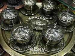 Turkish Coffee NESCAFE Set Cups Tray Delight Bowl Copper Porcelain Ottoman Tulip