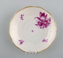 Two Herend coffee cups with saucers in hand painted porcelain. Purple flowers
