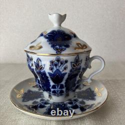 Unused Imperial Porcelain Lomonosov Cup and Saucer with Lid