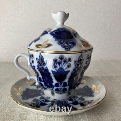 Unused Imperial Porcelain Lomonosov Cup and Saucer with Lid