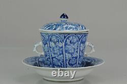 Unusual Kangxi Period Chinese Porcelain Cup Saucer Lotus Flowers Marked