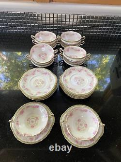 VINTAGE SET OF 10 CUPS+SAUCERS Theodore Haviland Limoges France Porcelain Floral