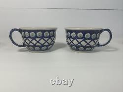 VTG Boleslaweic Polish Teacup Set Cup Saucer Pottery Handpainted Blue Green