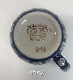 VTG Boleslaweic Polish Teacup Set Cup Saucer Pottery Handpainted Blue Green