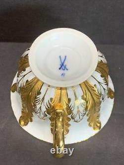 VTG Meissen Porcelain Acanthus Leaf Gold Gild Rococo Cup & Saucer 1ST QUALITY