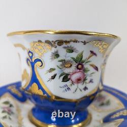 Vieux Paris Porcelain Oversized Cup & Saucer Heavy Gold, French Blue Handpainted