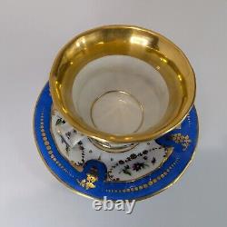 Vieux Paris Porcelain Oversized Cup & Saucer Heavy Gold, French Blue Handpainted