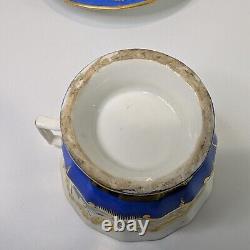 Vieux Paris Porcelain Oversized Cup & Saucer Heavy Gold, French Blue Handpainted