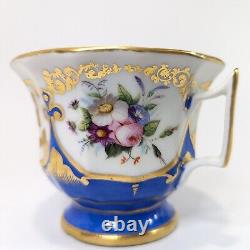 Vieux Paris Porcelain Oversized Cup & Saucer Heavy Gold, French Blue Handpainted