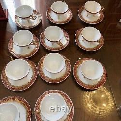 Vintage 24k Gold Plated Porcelain Footed Tea Cups Saucers For 12 Japan Yamasen