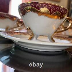 Vintage 24k Gold Plated Porcelain Footed Tea Cups Saucers For 12 Japan Yamasen