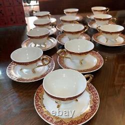 Vintage 24k Gold Plated Porcelain Footed Tea Cups Saucers For 12 Japan Yamasen