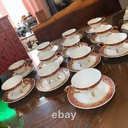 Vintage 24k Gold Plated Porcelain Footed Tea Cups Saucers For 12 Japan Yamasen