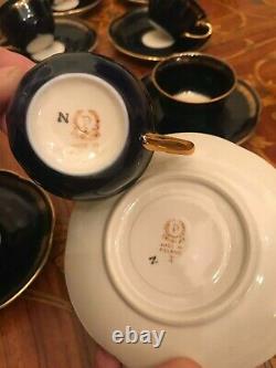Vintage 8 cups 8 saucer Pot Milk Sugar Echt Cobalt Poland Porcelain Coffee Set