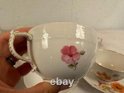 Vintage Antique German KPM Porcelain Set of 12 Cups & Saucers Painted Floral Dec