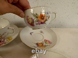 Vintage Antique German KPM Porcelain Set of 12 Cups & Saucers Painted Floral Dec