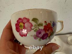 Vintage Antique German KPM Porcelain Set of 12 Cups & Saucers Painted Floral Dec