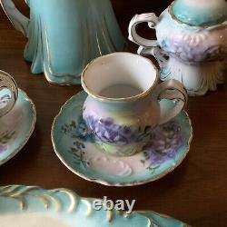 Vintage Antique ROYAL VIENNA Tea Coffee Pot Cup Saucer Tray Porcelain Set