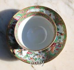 Vintage Chinese Art Porcelain Rose Medallion Tea Cup & Saucer Hand Painted