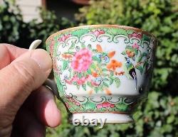 Vintage Chinese Art Porcelain Rose Medallion Tea Cup & Saucer Hand Painted