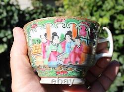 Vintage Chinese Art Porcelain Rose Medallion Tea Cup & Saucer Hand Painted