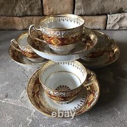 Vintage Cup And Saucer Set Antique Porcelain Bowls Gold Rare Floral Pattern 8pc