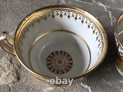 Vintage Cup And Saucer Set Antique Porcelain Bowls Gold Rare Floral Pattern 8pc