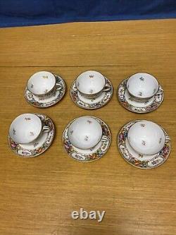 Vintage Dresden Carl Thieme Porcelain (6 Sets) Cups & Saucers withGold Trim