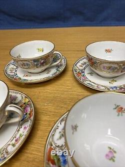 Vintage Dresden Carl Thieme Porcelain (6 Sets) Cups & Saucers withGold Trim