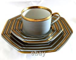 Vintage Fitz & Floyd Biarritz Gris Fine Porcelain Set/4 Plate Cup Saucer New