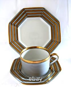 Vintage Fitz & Floyd Biarritz Gris Fine Porcelain Set/4 Plate Cup Saucer New