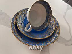 Vintage German Place Setting Reichenbach Cup Saucer Plate Porcelain Blue & Gold
