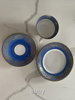 Vintage German Place Setting Reichenbach Cup Saucer Plate Porcelain Blue & Gold