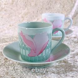 Vintage HERMES Demitasse Cup & Saucer LES PIVOINES Limoges Porcelain 2 Sets