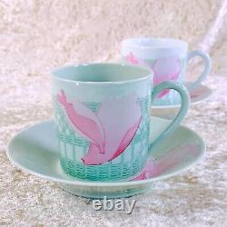 Vintage HERMES Demitasse Cup & Saucer LES PIVOINES Limoges Porcelain 2 Sets