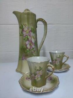 Vintage Hand Painted Nippon Chocolate Pot SET With Two Cups & Saucers Dogwood