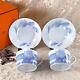 Vintage Hermes Les Pivoines Rare Blue Large Morning Soup Cup Saucer 2 Sets Withbox