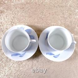 Vintage Hermes Les Pivoines Rare Blue Large Morning Soup Cup Saucer 2 Sets withBox