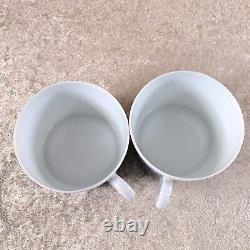 Vintage Hermes Les Pivoines Rare Blue Large Morning Soup Cup Saucer 2 Sets withBox