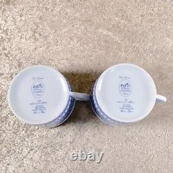 Vintage Hermes Les Pivoines Rare Blue Large Morning Soup Cup Saucer 2 Sets withBox