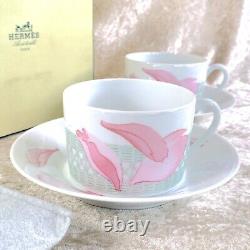 Vintage Hermes Porcelain Pivoines Tea Cup Saucer Tableware 2 Sets withBox