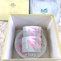 Vintage Hermes Porcelain Pivoines Tea Cup Saucer Tableware 2 Sets withBox