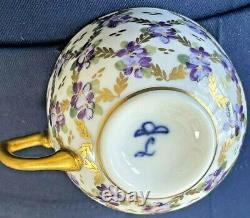 Vintage Limoges Demitasse Gilt Cup and Saucer Decorated with Violets