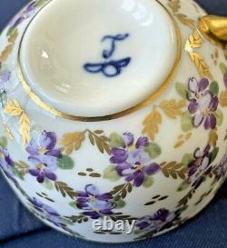 Vintage Limoges Demitasse Gilt Cup and Saucer Decorated with Violets