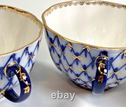 Vintage Lomonosov Porcelain Tea Cups and Saucers Set Of Four-Please Read Descrip