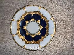 Vintage Meissen Blue Porcelain Floral Demitasse Cup & Saucer with Gold