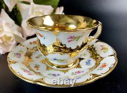 Vintage Meissen Gold/White/Floral Demitasse Cup & Saucer First Quality